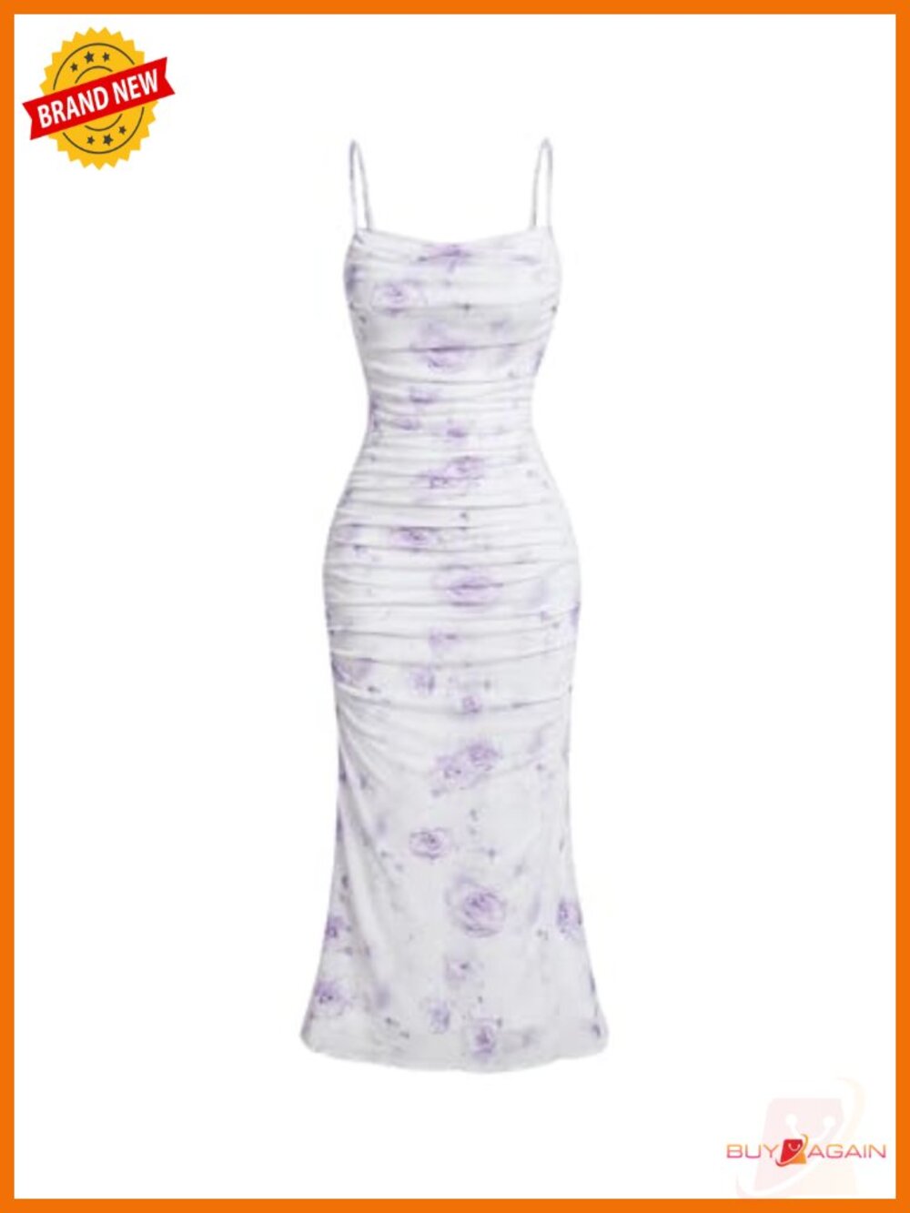 Floral Ruched Bodycon Midi Dress Mesh Sleeveless Fishtail Cami